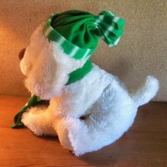 Gitzy White Dog Striped Green Winter Hat & Scarf Plush Stuffed Animal Toy 2016 - Picture 4 of 6